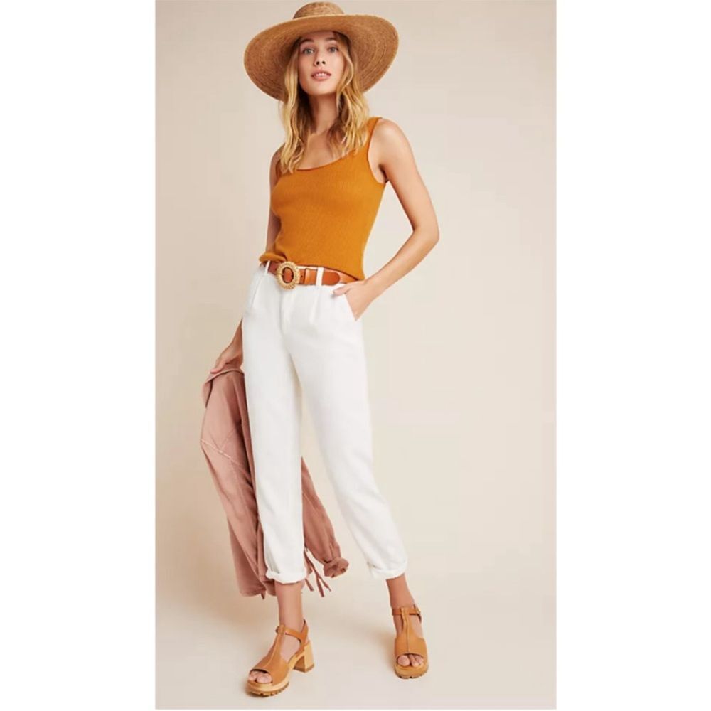 Anthropologie Scout Slim Pleated Pants Slouchy Lyocell In Cream 27